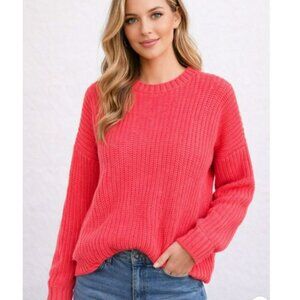 Express Pink Chunky Knit Sweater Women’s Medium Pullover Crewneck Cozy Winter